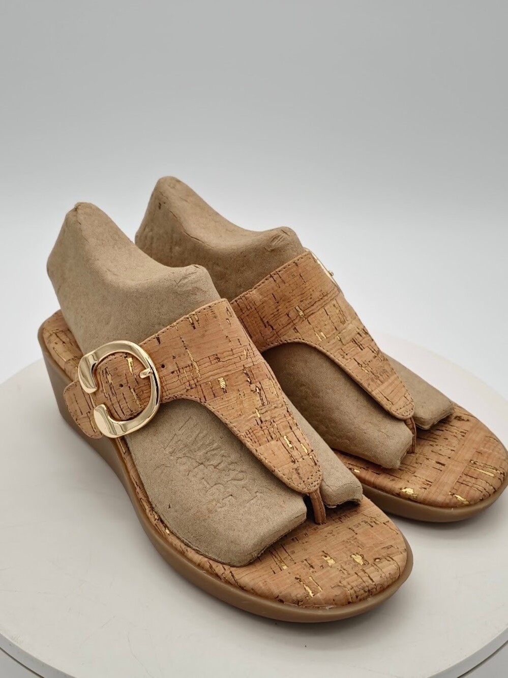 Aerosoles C35 Cork Wedge Sandals Women 6 M Gold Buckle Slingback Comfort NEW